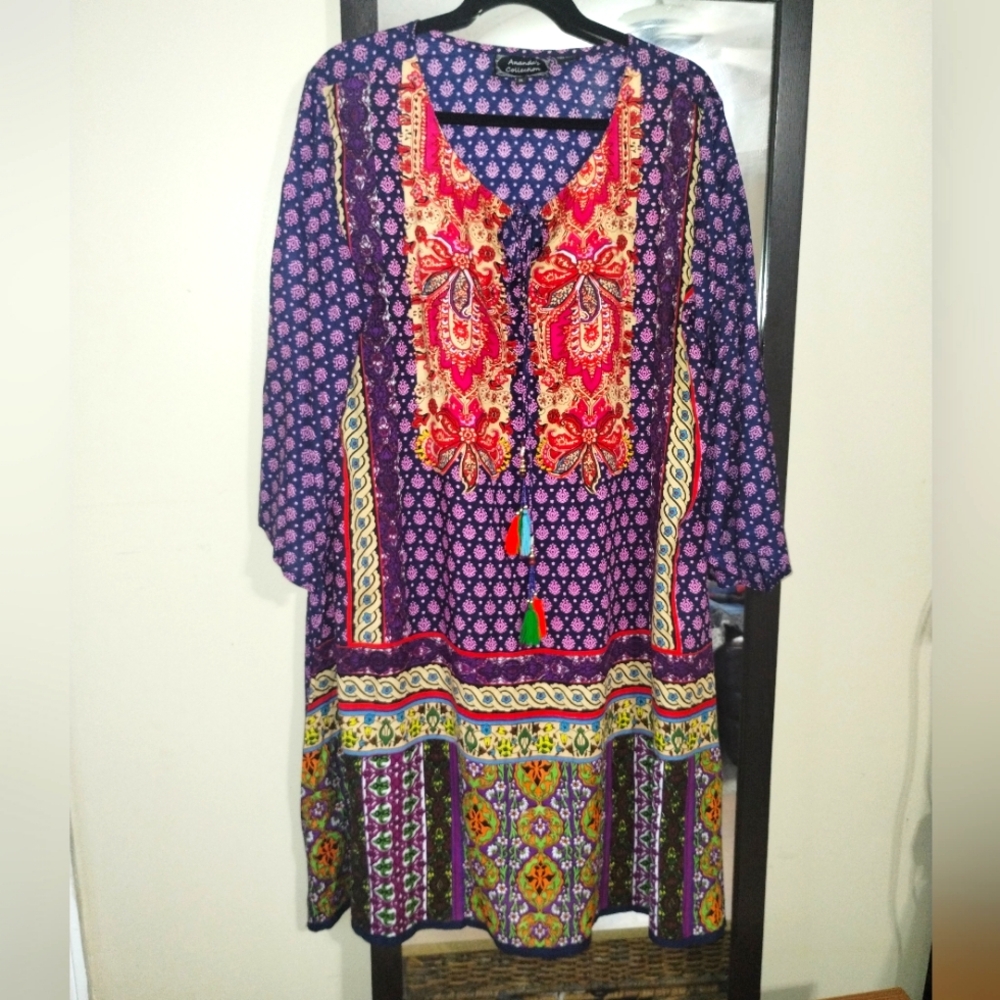 Anandas Collection Boho Tunic Multicolor Dress Si… - image 1